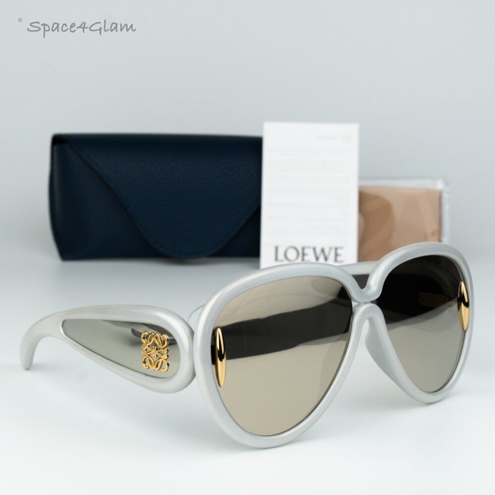 Loewe Women Sunglasses White Gold Mirror Pilot LW40132I 24C NEW AUTHENTIC